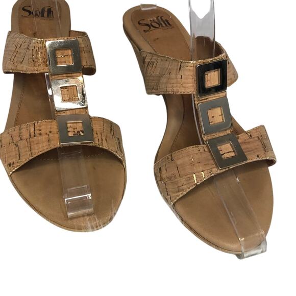 Sofft Cork Peep Toe Sandals Gold Size 8.5 - Picture 3 of 6